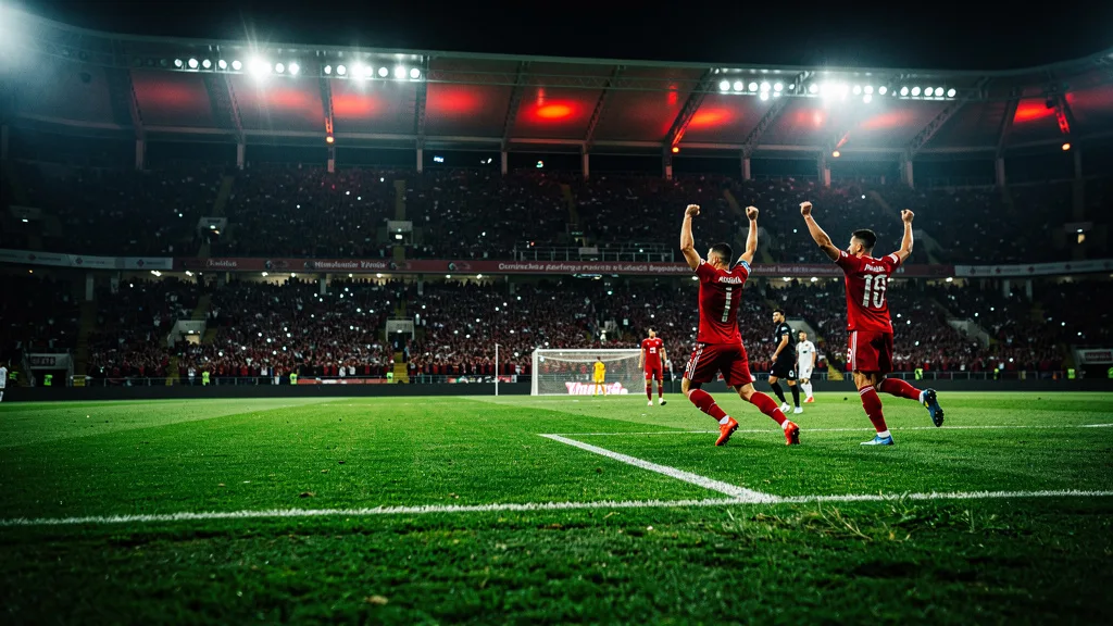 FC Twente spelers vieren de overwinning op Qarabag FK in de Conference League